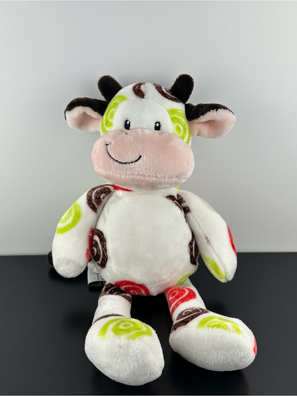 Little Miracles Rare Bullseye Nemcor Cow 16" Brown Green Red Swirls Plush Rattle